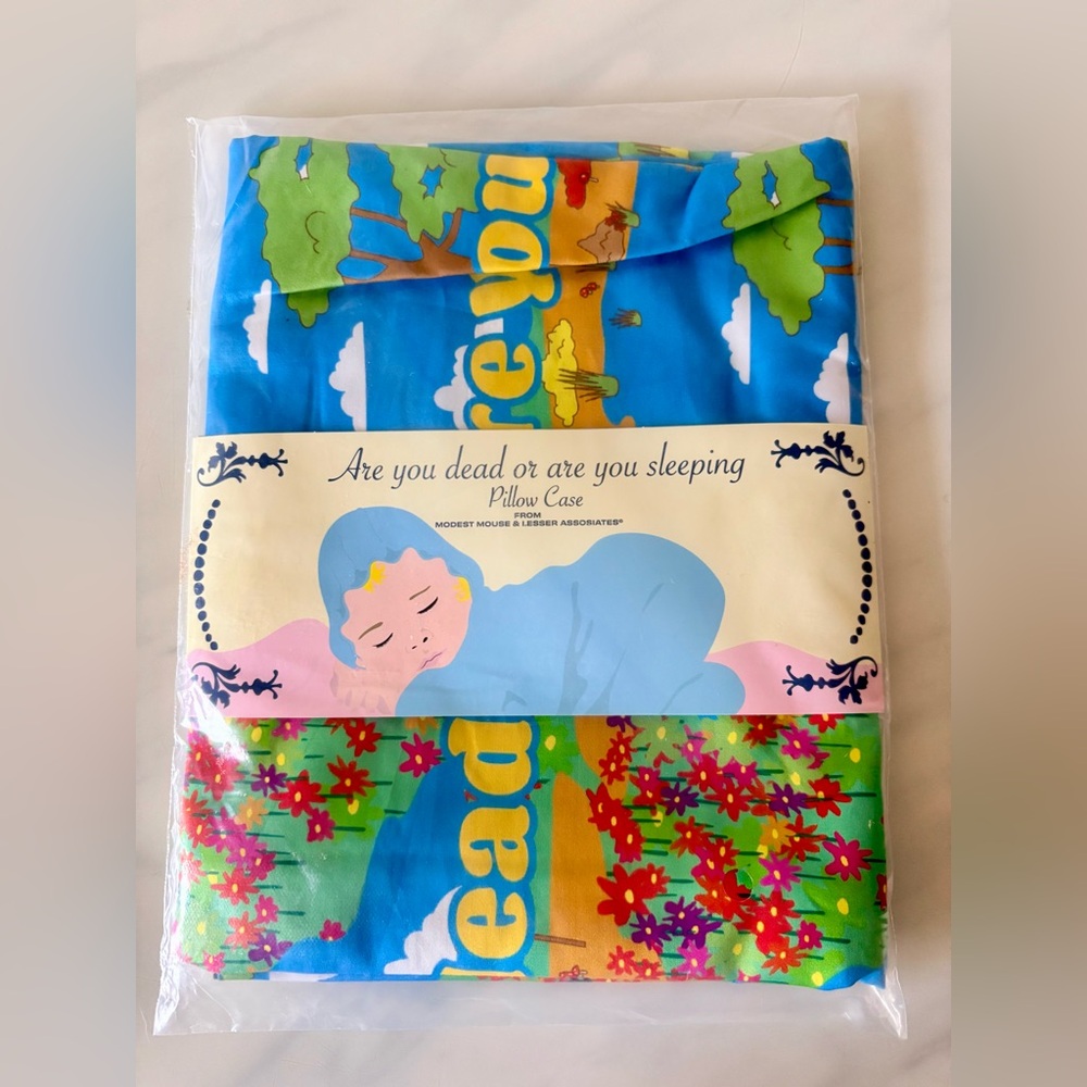 Modest Mouse pillowcase & tote bag backstage duo VIP